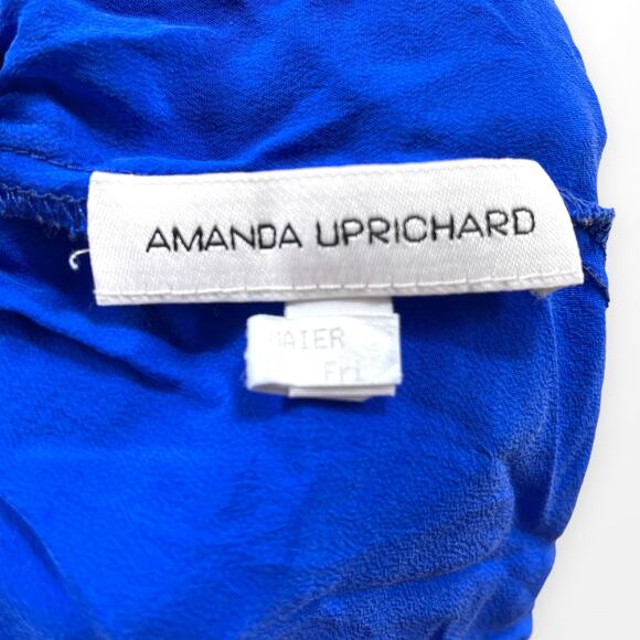 00s AMANDA UPRICHARD Vintage Blue Silk Sleeveless Ruffle Tube Top - Picture 6 of 7